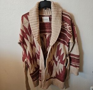 Lucky Brand Striped Knit Cardigan in Beige & Rust-Tone